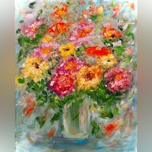 ART ORIGINAL ACRYLIC FLORAL PAINTING SIZE 20 H x 16 W inch